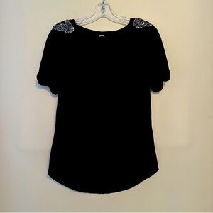 Marfinno Black Embellished Metallic Butterfly Bling Tee Size L